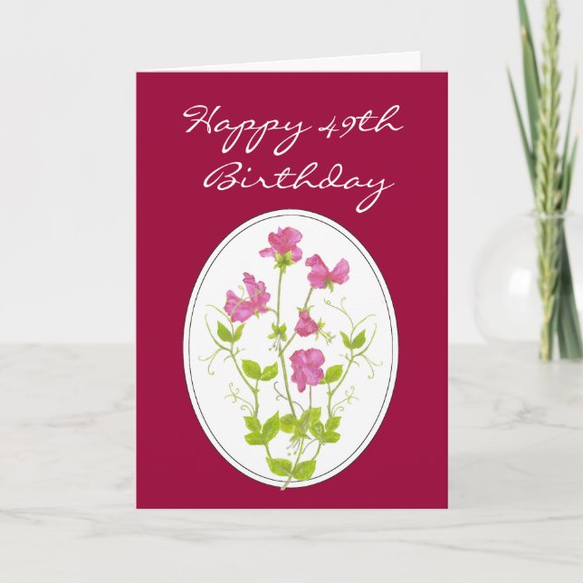 49th Birthday, Watercolor Sweet Pea with Scripture Card (Front)