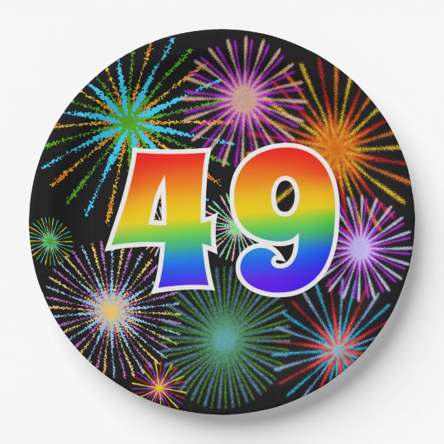 49th Event - Fun, Colourful, Bold, Rainbow 49 Paper Plate (Front)