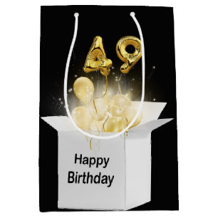 49th Gold Birthday Balloons in White Box  Medium Gift Bag