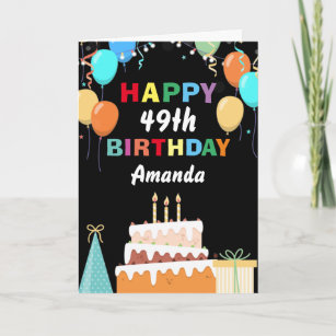49th Happy Birthday Colourful Balloons Cake Black Card