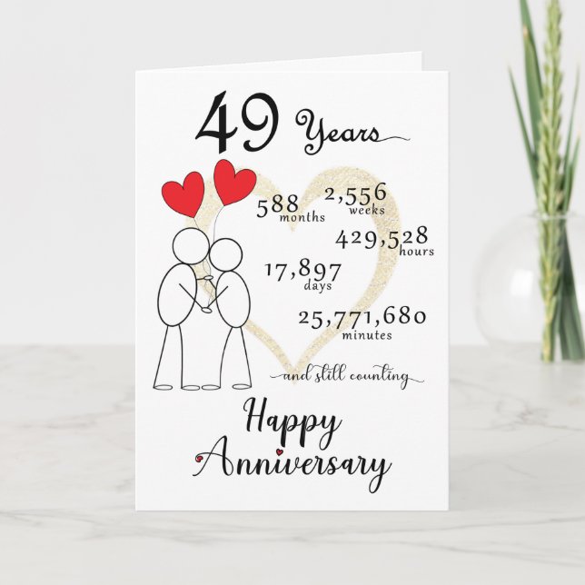 49th Wedding Anniversary Card with heart balloons (Front)