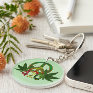 4 20 Rasta Peace Weed Green Key Ring