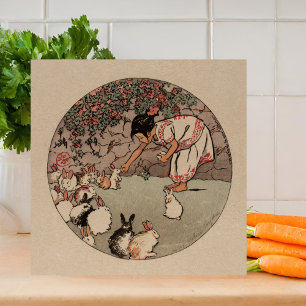 4.25" Elegant Vintage Rabbits Art Cottagecore Ceramic Tile