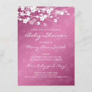 4.5x6.25 Baby Shower Cherry Blossom Pink Invitation