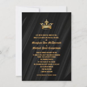 4.5x6.25" Black Silk  Royal Queen Crown Invitation