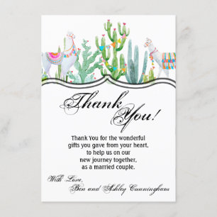4.5x6.25 Thank You Card Boho Llama Bohemian Cacti