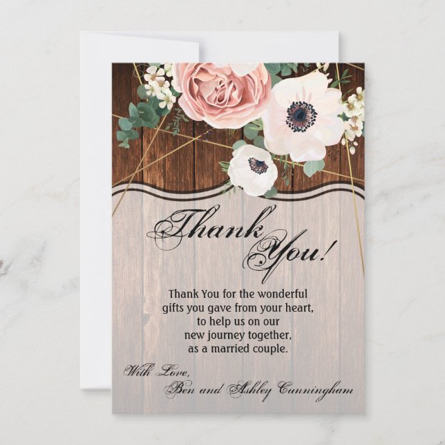 4.5x6.25 Thank You Card Geometric Garden Barn Wood (Front)