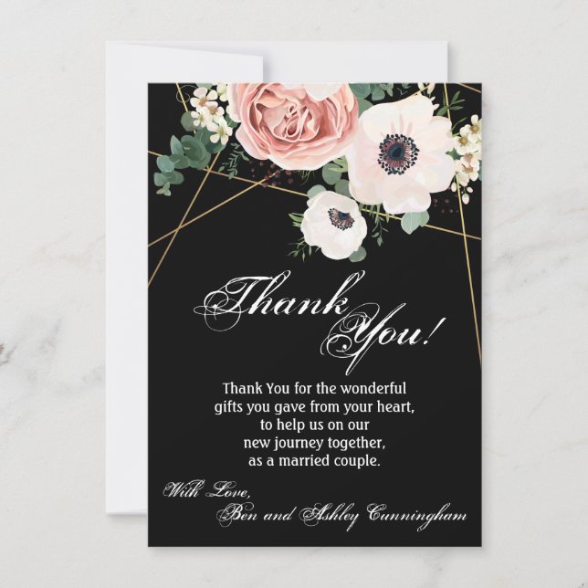 4.5x6.25 Thank You Card Geometric Garden Rose Blac (Front)