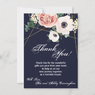 4.5x6.25 Thank You Card Geometric Garden Rose Navy