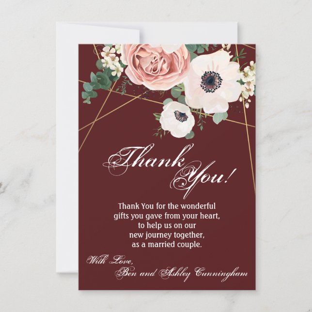 4.5x6.25 Thank You Card Geometric Garden Rose Wine (Front)