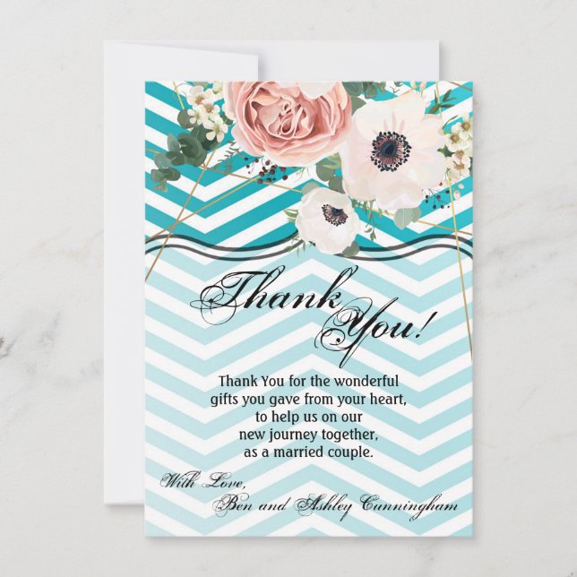 4.5x6.25 Thank You Card Geometric Rose Chevron Tea (Front)