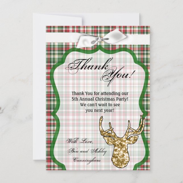 4.5x6.25 Thank You Card Gold Glitter Reindeer Plai (Front)