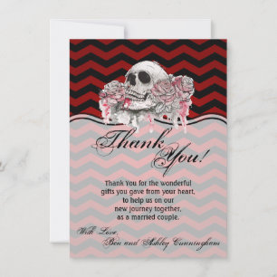 4.5x6.25 Thank You Card skull Rose goth Chevron bl