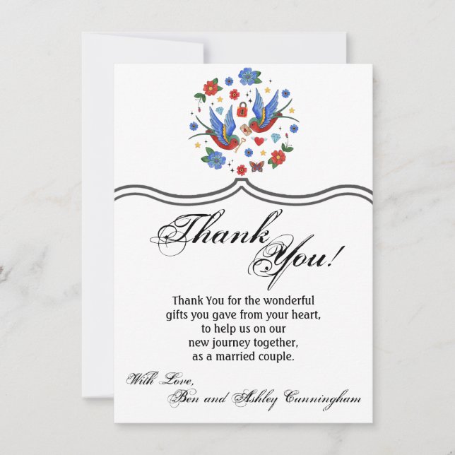 4.5x6.25 Thank You Card Traditional Bird Tattoo Sp (Front)