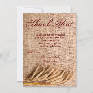 4.5x6.25 Thank You Card Wheat on Burlap Sack Count