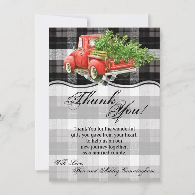4.5x6.25 Thank You Card XMAS Truck Buffalo Plaid (Front)