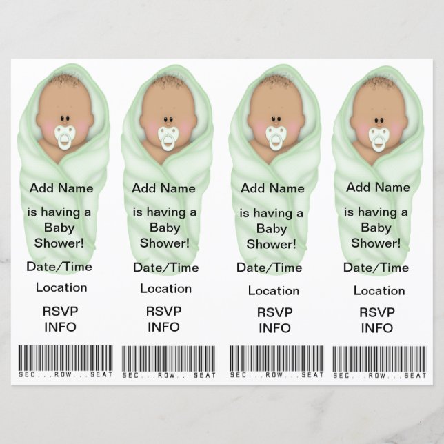 4  Baby Shower Invitations - Bookmark Favours (Front)