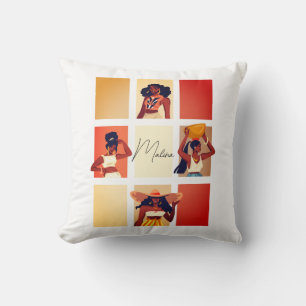 4 Beautiful Black Ladies Boho Chic Art Style Name Cushion