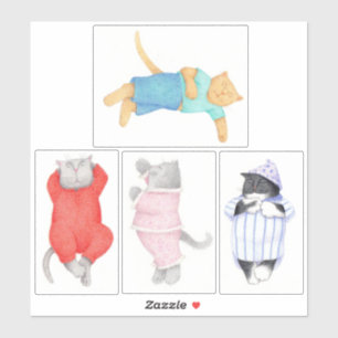4 CATS IN PAJAMAS 8"X8" Vinyl Sticker