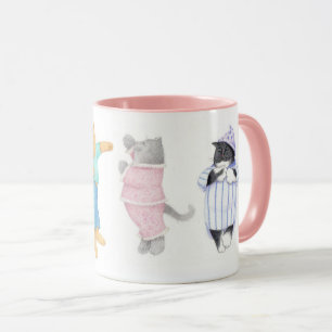 4 CATS IN PAJAMAS Pink Combo Mug
