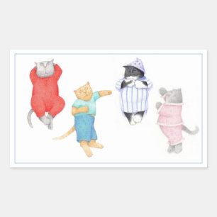 4 CATS IN PAJAMAS Rectangle Stickers