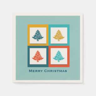 4 Christmas Trees Retro Design Napkin