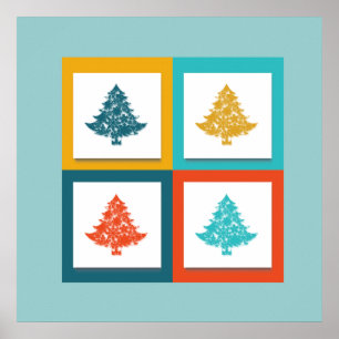 4 Christmas Trees Retro Design Poster