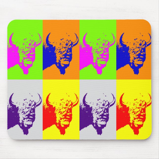 4 Colour Pop Art Buffalo Bison Mouse Pad (Front)