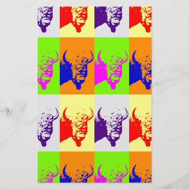 4 Colour Pop Art Buffalo Bison Stationery (Front)