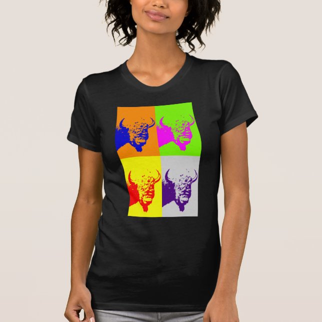 4 Colour Pop Art Buffalo Bison T-Shirt (Front)