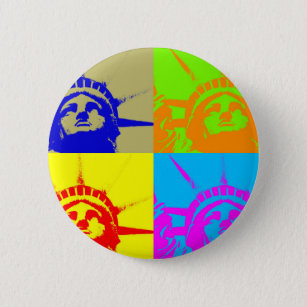 4 Colour Pop Art Lady Liberty 6 Cm Round Badge