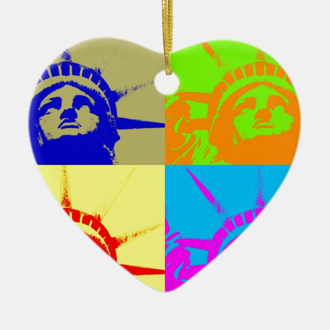 4 Colour Pop Art Lady Liberty Ceramic Ornament (Front)