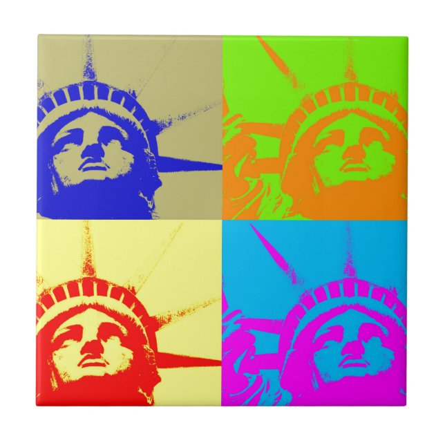4 Colour Pop Art Lady Liberty Ceramic Tile (Front)