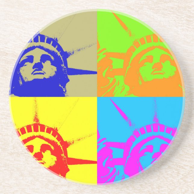 4 Colour Pop Art Lady Liberty Coaster (Front)