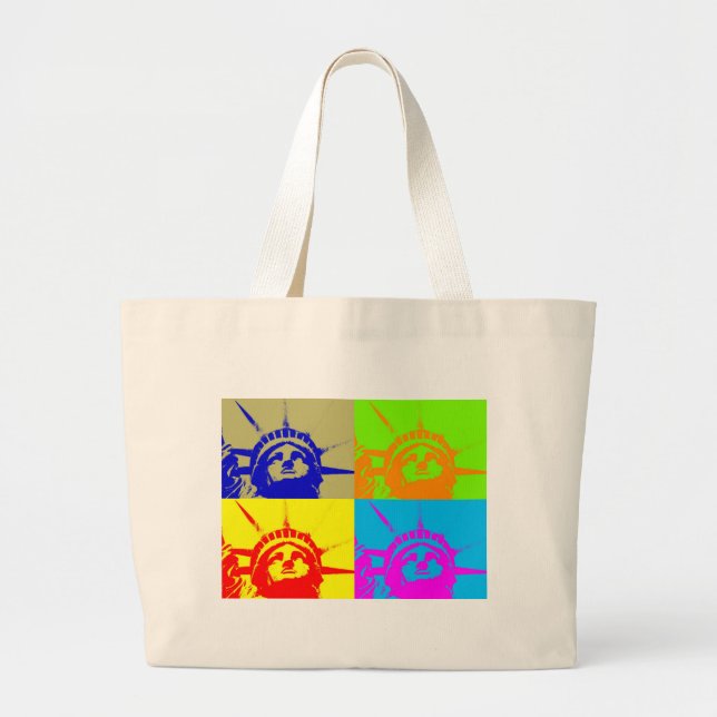 4 Colour Pop Art Lady Liberty Large Tote Bag (Front)