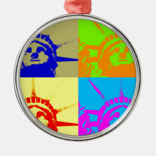 4 Colour Pop Art Lady Liberty Metal Ornament