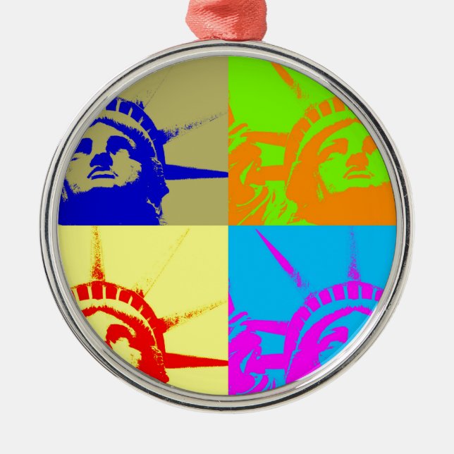 4 Colour Pop Art Lady Liberty Metal Ornament (Front)