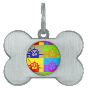 4 Colour Pop Art Lady Liberty Pet ID Tag