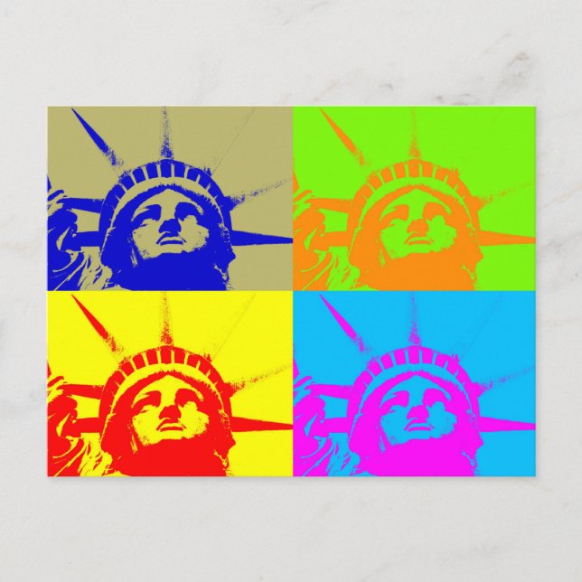 4 Colour Pop Art Lady Liberty Postcard (Front)