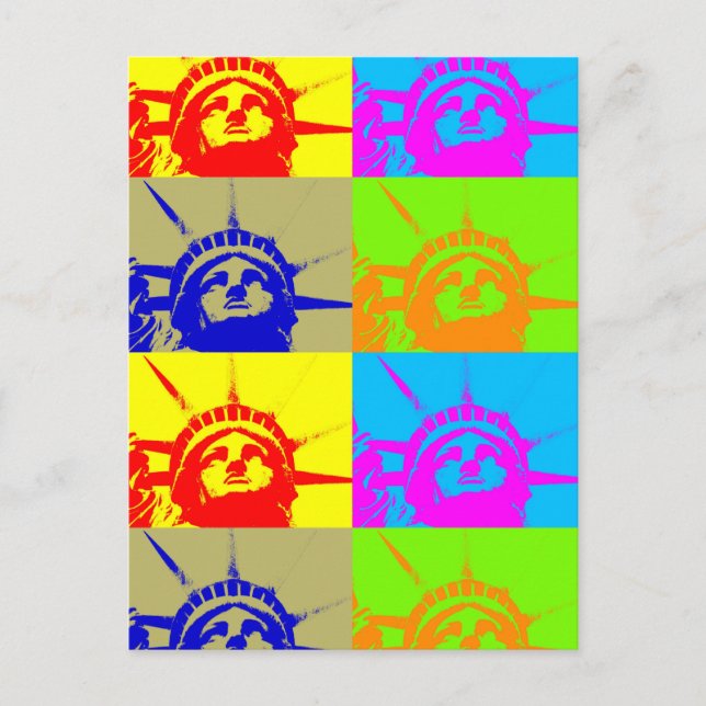 4 Colour Pop Art Lady Liberty Postcard (Front)