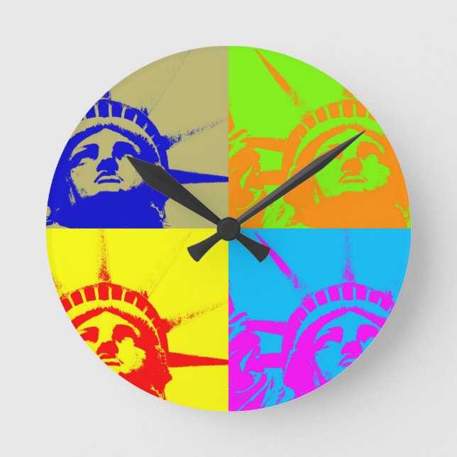 4 Colour Pop Art Lady Liberty Round Clock (Front)
