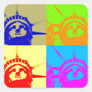 4 Colour Pop Art Lady Liberty Square Sticker