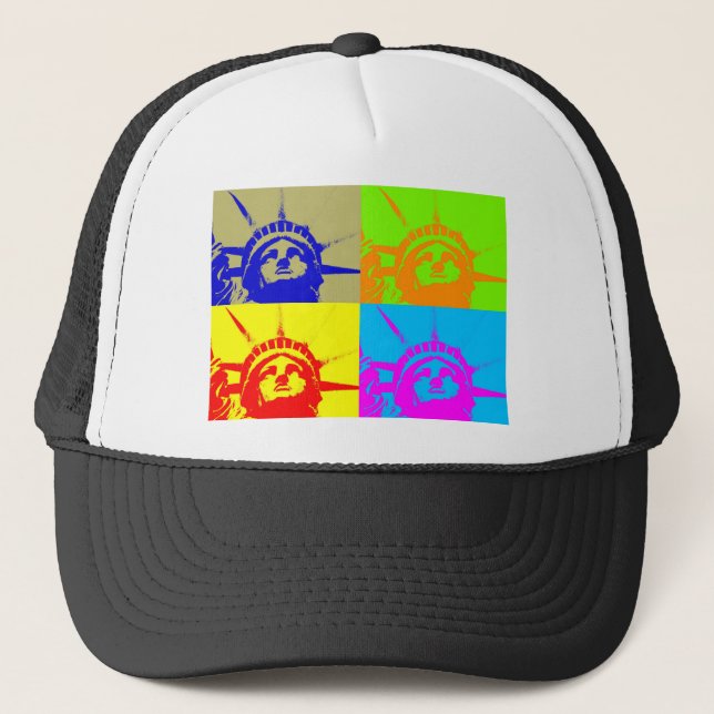 4 Colour Pop Art Lady Liberty Trucker Hat (Front)