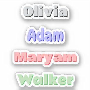 4 Colourful Retro Kids Custom Name Stickers