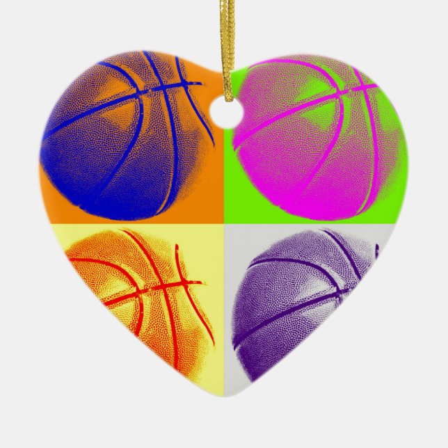 4 Colours Pop Art Basketball Ceramic Ornament (Front)