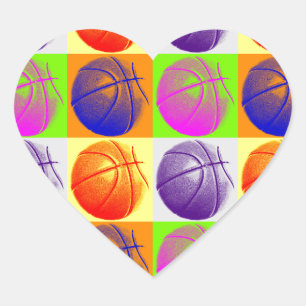 4 Colours Pop Art Basketball Heart Sticker