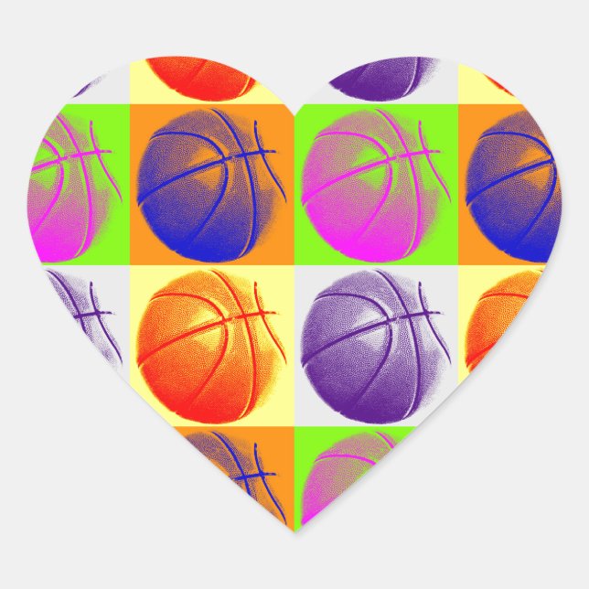 4 Colours Pop Art Basketball Heart Sticker (Front)
