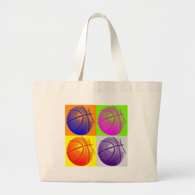 4 Colours Pop Art Basketball Large Tote Bag (Front)
