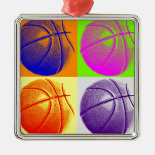 4 Colours Pop Art Basketball Metal Ornament