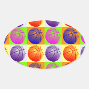 4 Colours Pop Art Basketball Oval Sticker
